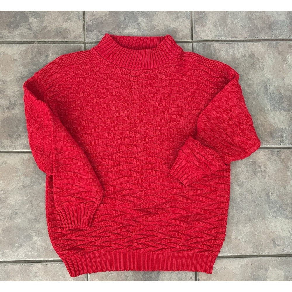 Vintage Clifton Place women's red texture Mock Neck‎ sweater Size M/L